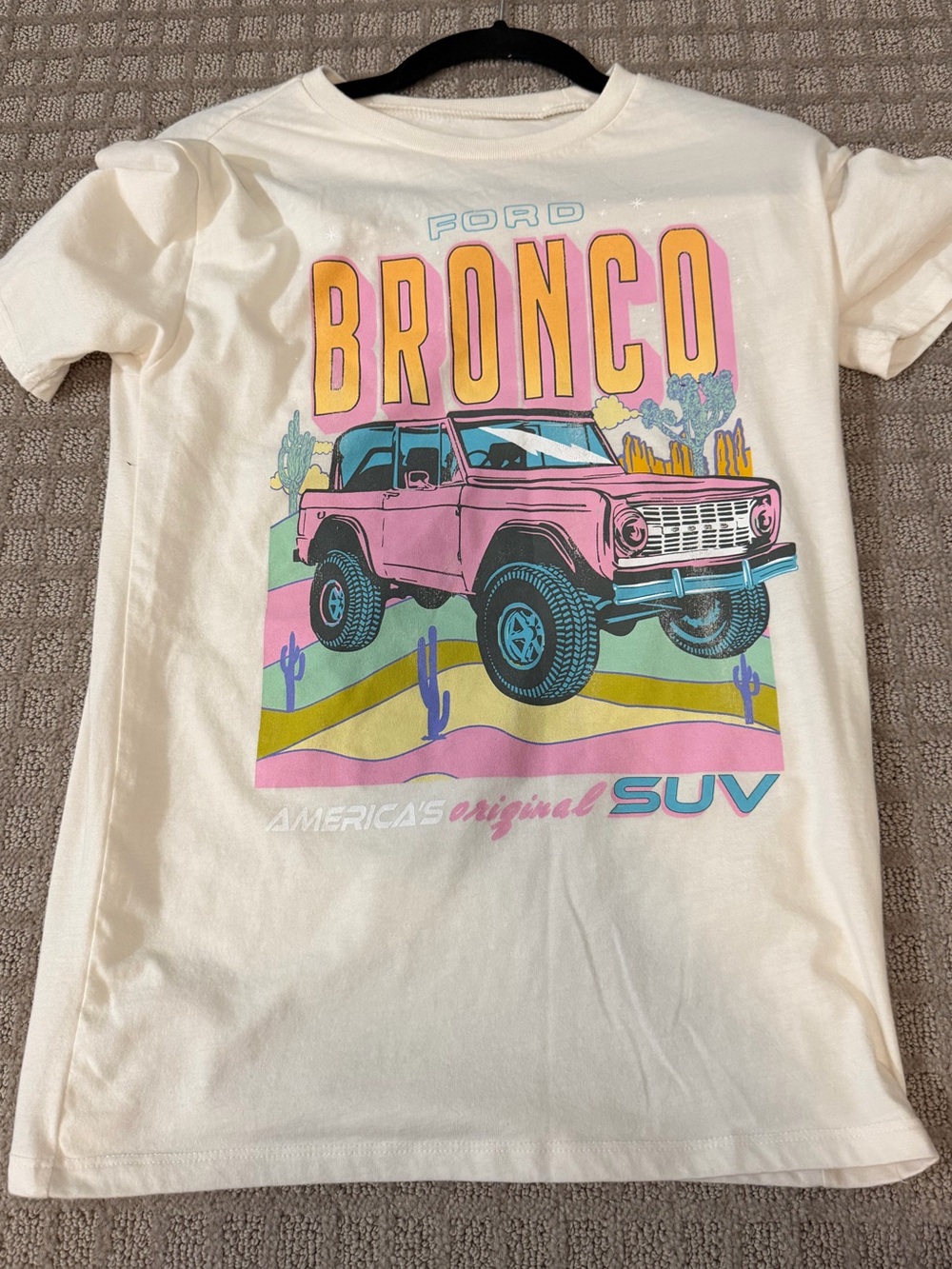 Ford Cream Short Sleeve Tee with Pink Bronco Graphic